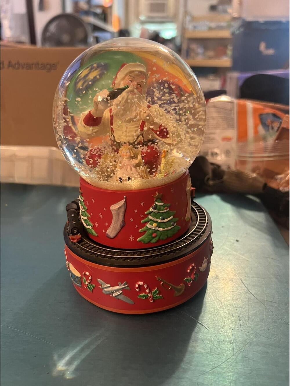 Coca Cola Christmas Snow Globe Music Box with Train Base